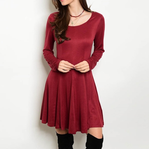Burgundy Long Sleeve Mini Dress 11005 - Picture 2 of 3